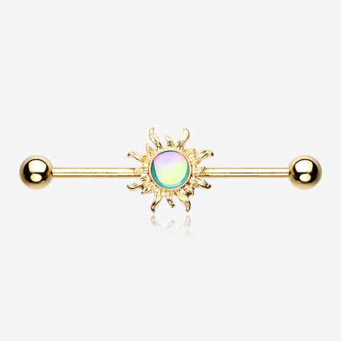 Golden Blazing Sun Industrial Barbell-Rainbow/Multi-Color