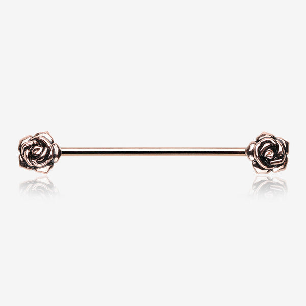 Rose Gold Double Rose Flower Industrial Barbell