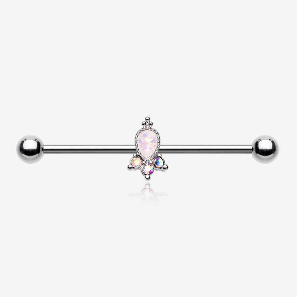 Victorian Opalescent Sparkle Industrial Barbell-White/Aurora Borealis