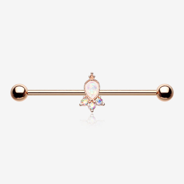 Rose Gold Victorian Opalescent Sparkle Industrial Barbell-White/Aurora Borealis