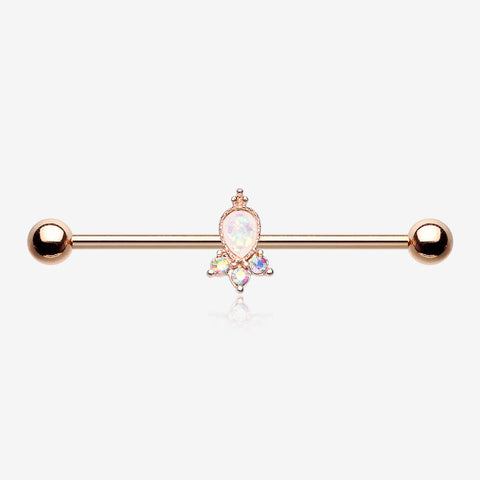 Rose Gold Victorian Opalescent Sparkle Industrial Barbell-White/Aurora Borealis