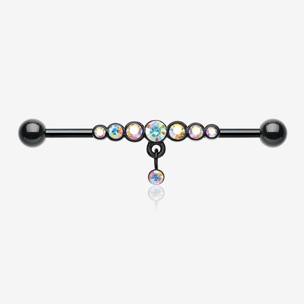 Blackline Dazzling Gem Row Sparkle Dangle Industrial Barbell-Black/Aurora Borealis