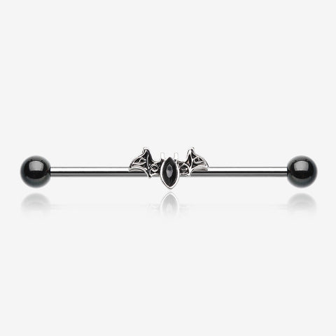 Victorian Goth Bat Sparkle Industrial Barbell-Black