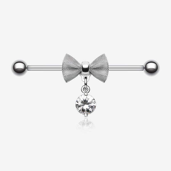 Adorable Mesh Bow-Tie Industrial Barbell-Clear Gem