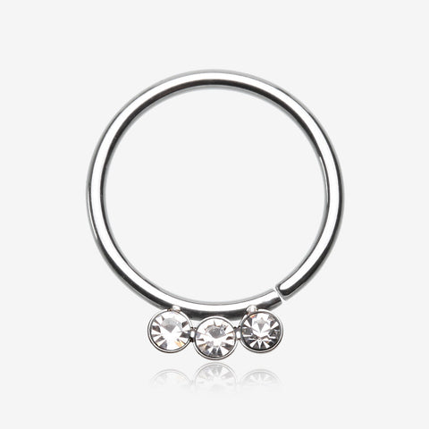 Triple Gem Sparkle Bendable Twist Hoop Ring-Clear Gem