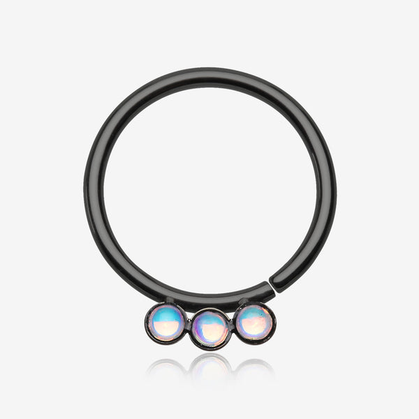 Colorline Iridescent Revo Triple Sparkle Bendable Twist Hoop Ring-Black