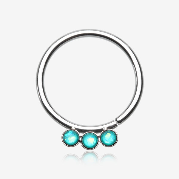 Triple Opalescent Sparkle Bendable Twist Hoop Ring-Teal