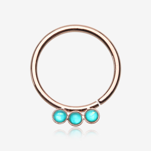 Rose Gold Triple Opalescent Sparkle Bendable Twist Hoop Ring-Teal