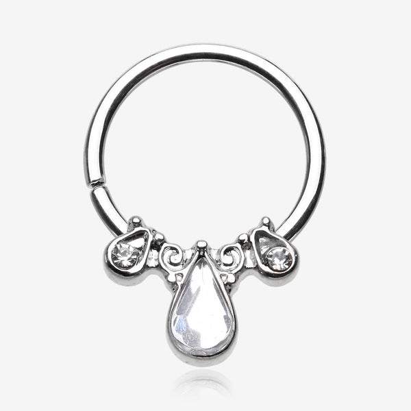 Radiant Kao Teardrop Sparkle Bendable Twist Hoop Ring-Clear Gem