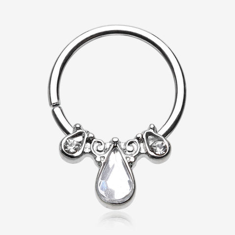 Radiant Kao Teardrop Sparkle Bendable Twist Hoop Ring-Clear Gem