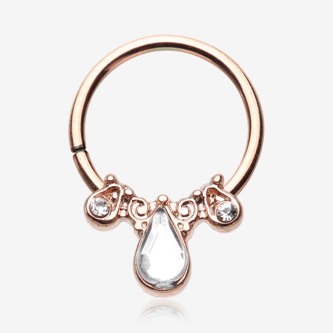 Rose Gold Radiant Kao Teardrop Sparkle Bendable Twist Hoop Ring-Clear Gem