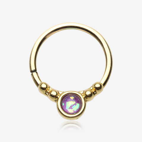 Golden Opalescent Grandiose Bendable Twist Hoop Ring-Purple