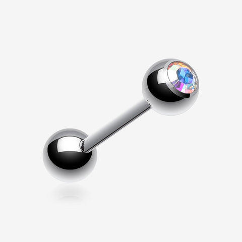 Basic Gem Ball Steel Barbell Tongue Ring-Aurora Borealis