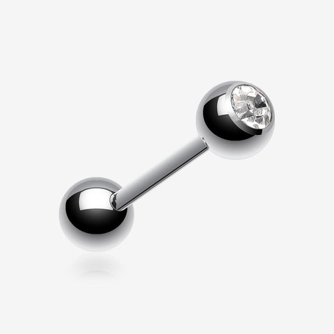 Basic Gem Ball Steel Barbell Tongue Ring-Clear Gem