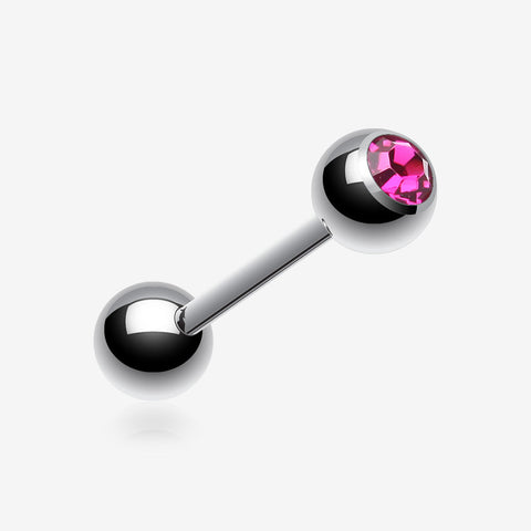 Basic Gem Ball Steel Barbell Tongue Ring-Fuchsia