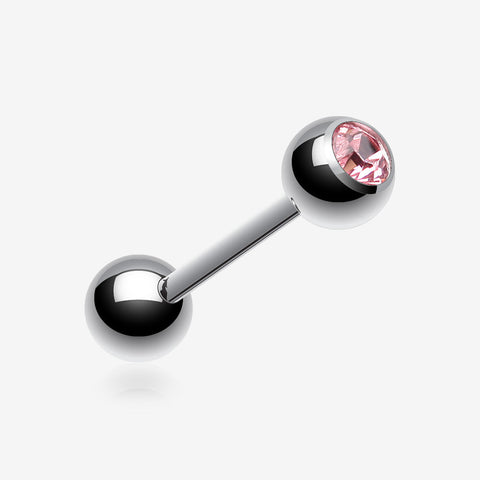 Basic Gem Ball Steel Barbell Tongue Ring-Pink