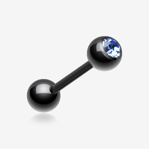 Colorline PVD Basic Gem Ball Barbell Tongue Ring-Black/Blue