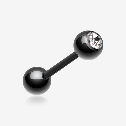 Colorline PVD Basic Gem Ball Barbell Tongue Ring-Black/Clear