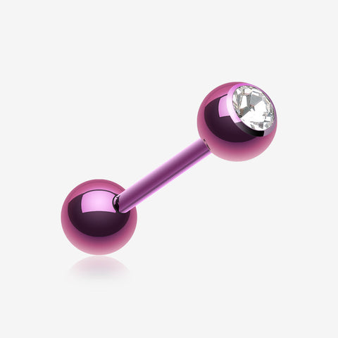 Colorline PVD Basic Gem Ball Barbell Tongue Ring-Purple/Clear