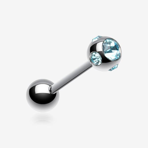 Aurora Gem Ball Steel Barbell Tongue Ring-Aqua