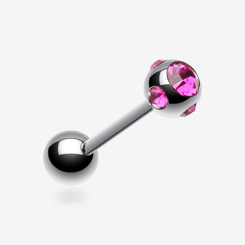 Aurora Gem Ball Steel Barbell Tongue Ring-Fuchsia