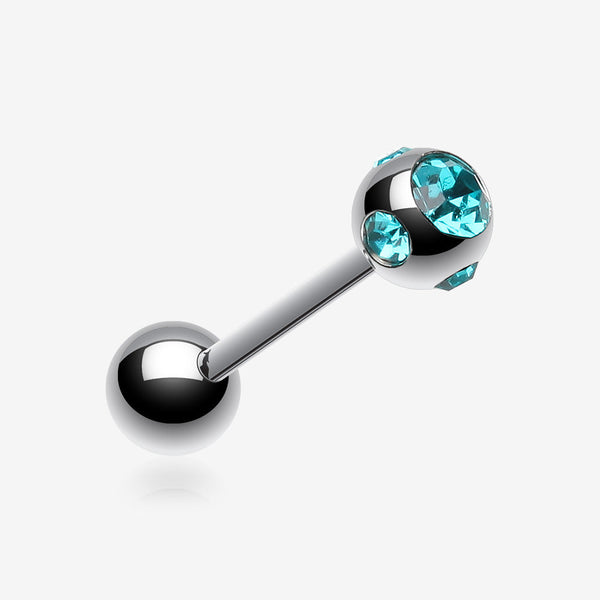 Aurora Gem Ball Steel Barbell Tongue Ring-Teal