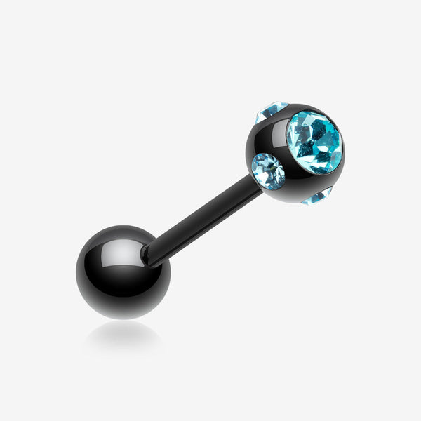 Colorline PVD Aurora Gem Ball Steel Barbell Tongue Ring-Black/Aqua