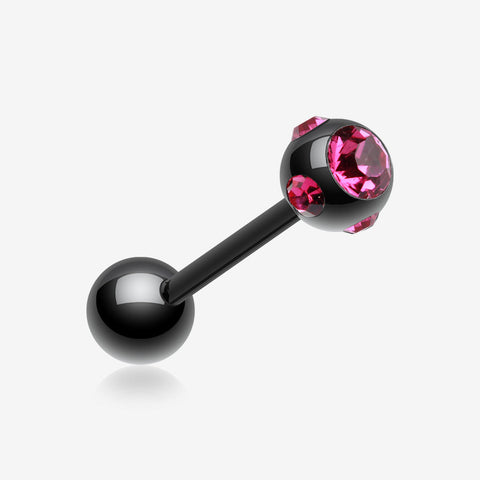 Colorline PVD Aurora Gem Ball Steel Barbell Tongue Ring-Black/Fuchsia