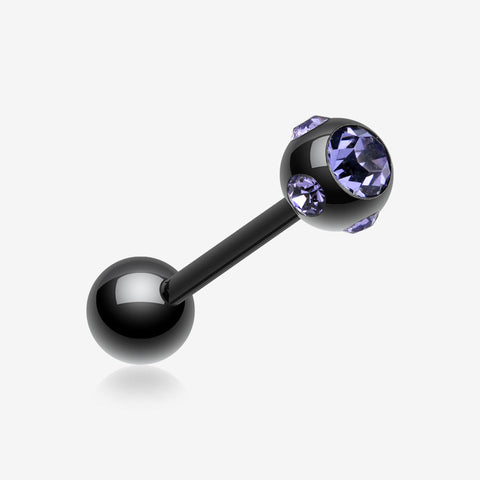 Colorline PVD Aurora Gem Ball Steel Barbell Tongue Ring-Black/Tanzanite