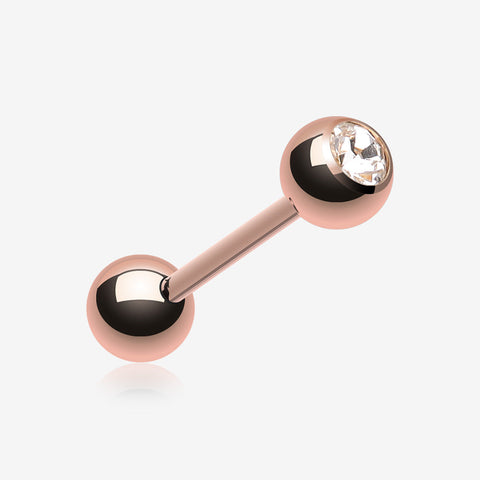 Rose Gold Plated Gem Ball Barbell-Clear Gem