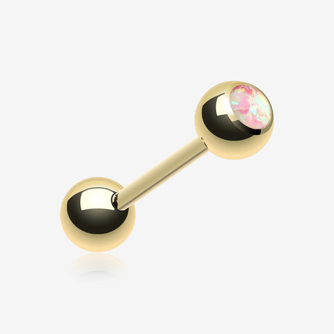 Golden Opalescent Basic Gem Ball Barbell-White