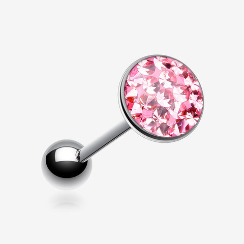 Multi-Gem Sparkle Barbell Tongue Ring-Pink