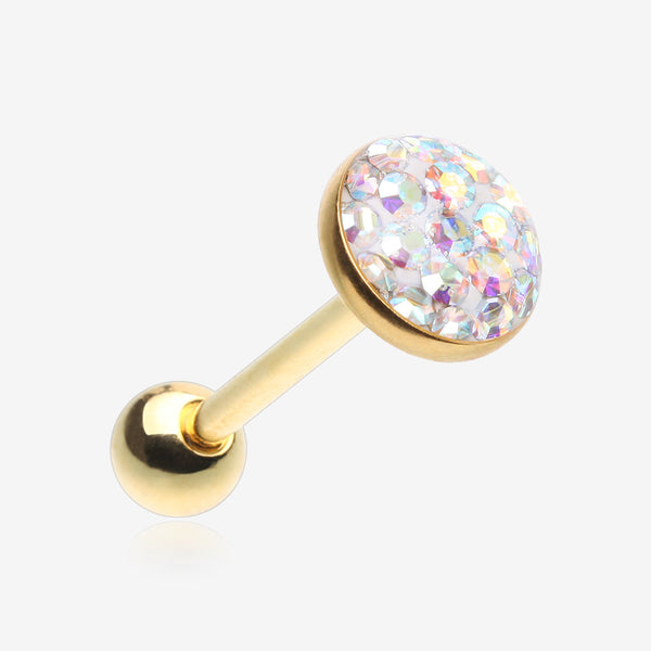 Golden Multi-Gem Sprinkle Dot Sparkle Barbell Tongue Ring-Aurora Borealis