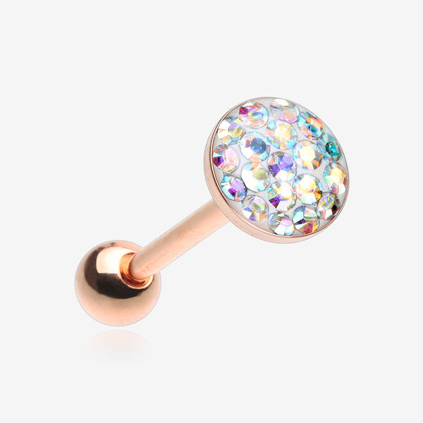 Rose Gold Multi-Gem Sprinkle Dot Sparkle Barbell Tongue Ring-Aurora Borealis