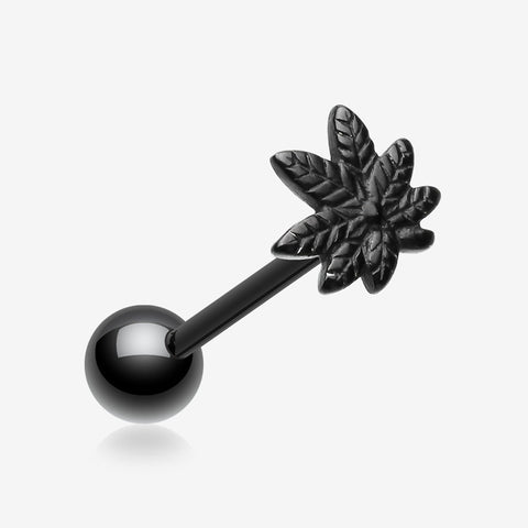 Colorline PVD Pot Leaf Top Steel Barbell Tongue Ring-Black