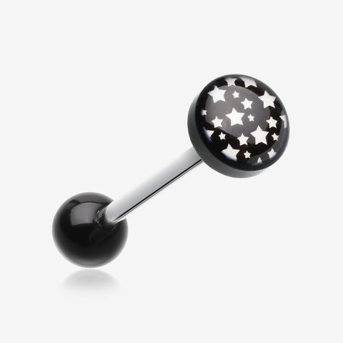 Multi Stars Pink Logo Acrylic Barbell Tongue Ring-Black