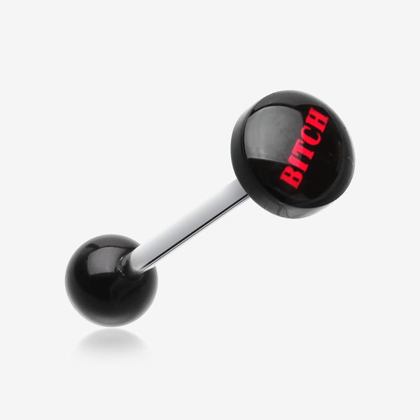 BITCH' Logo Acrylic Barbell Tongue Ring-Black