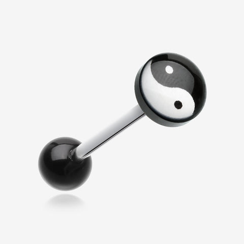 Classic Ying Yang Logo Acrylic Barbell Tongue Ring-Black