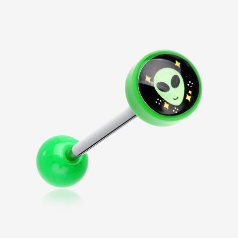 Retro Alien Icon Top Acrylic Barbell Tongue Ring-Green