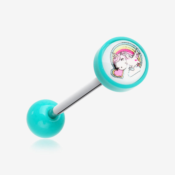 Rainbow Unicorn Icon Top Acrylic Barbell Tongue Ring-Teal