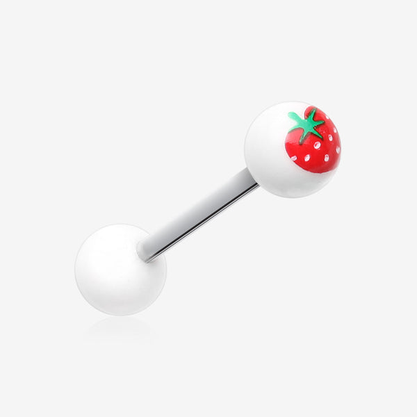 Strawberry Acrylic Top Barbell Tongue Ring-White