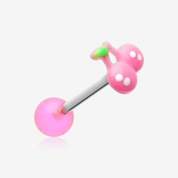 Adorable Cherry Acrylic Top Barbell Tongue Ring-Pink