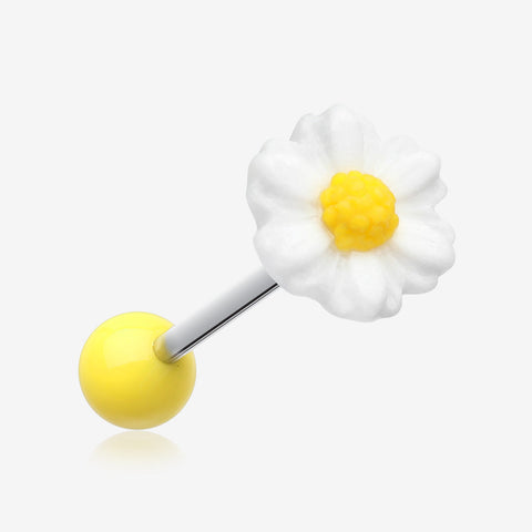 Adorable Daisy Acrylic Barbell Tongue Ring-White