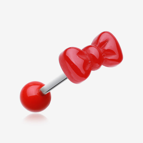 Cutesy Bow-Tie Acrylic Barbell Tongue Ring-Red