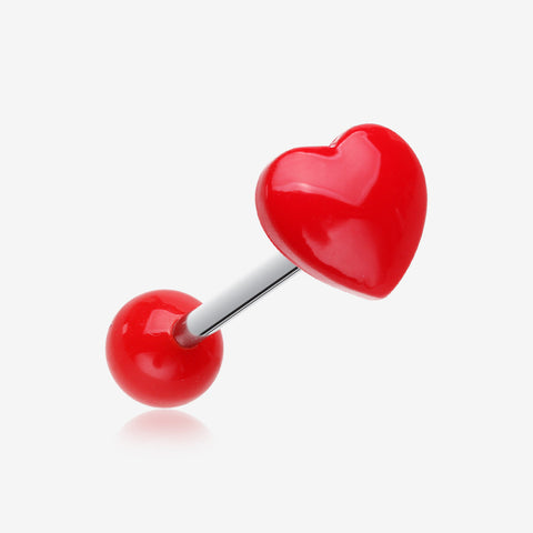 Adorable Puffy Heart Acrylic Top Barbell Tongue Ring-Red