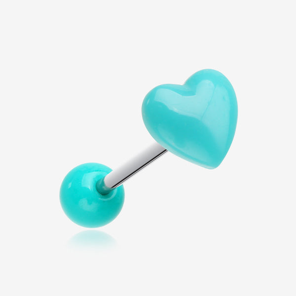 Adorable Puffy Heart Acrylic Top Barbell Tongue Ring-Teal