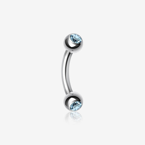 Double Gem Ball Curved Barbell Eyebrow Ring-Aqua