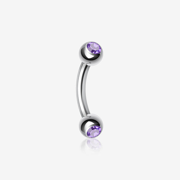 Double Gem Ball Curved Barbell Eyebrow Ring-Tanzanite