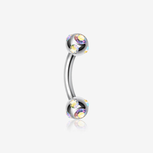 Aurora Gem Ball Curved Barbell Eyebrow Ring-Aurora Borealis