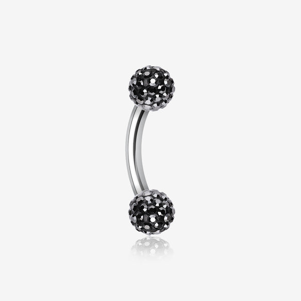 Multi-Gem Sparkle Curved Barbell Eyebrow Ring-Hematite